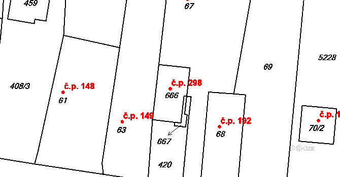 Brumovice 298 na parcele st. 666 v KÚ Brumovice u Opavy, Katastrální mapa