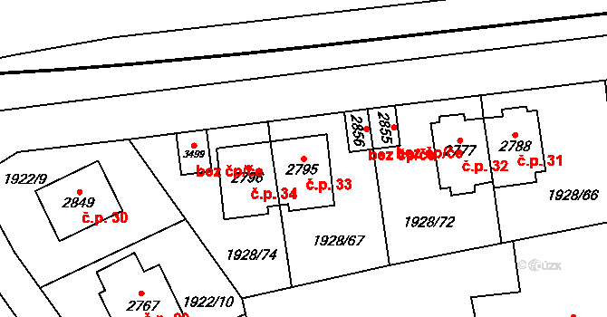 Choceň 33 na parcele st. 2795 v KÚ Choceň, Katastrální mapa