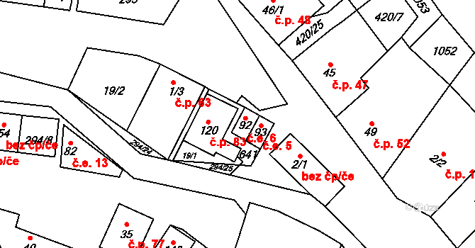 Holešín 5, Rájec-Jestřebí na parcele st. 93 v KÚ Holešín, Katastrální mapa