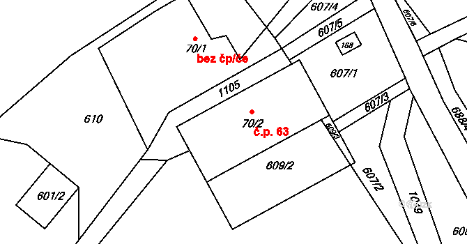 Bedřichov 63, Oskava na parcele st. 70/2 v KÚ Bedřichov u Oskavy, Katastrální mapa
