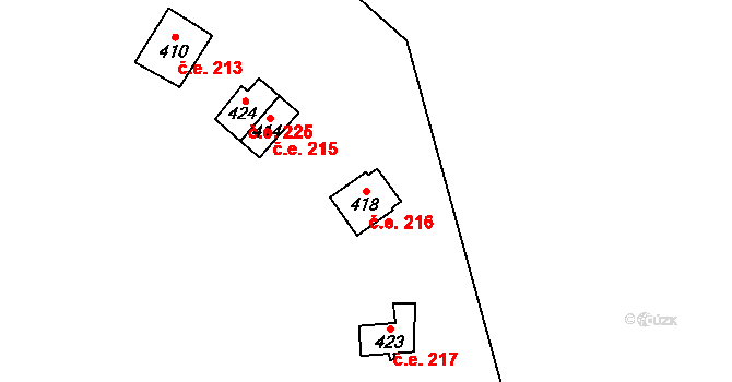Loučná 216, Lom na parcele st. 418 v KÚ Loučná u Lomu, Katastrální mapa