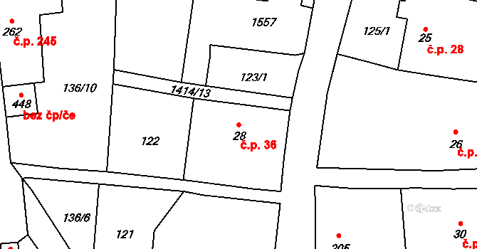 Lhenice 36 na parcele st. 28 v KÚ Lhenice, Katastrální mapa