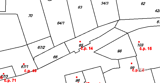 Chlum 14, Křemže na parcele st. 65 v KÚ Chlum u Křemže, Katastrální mapa