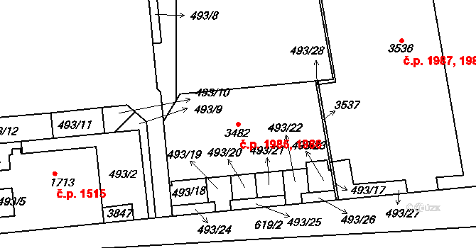 Lysá nad Labem 1985,1986 na parcele st. 3482 v KÚ Lysá nad Labem, Katastrální mapa