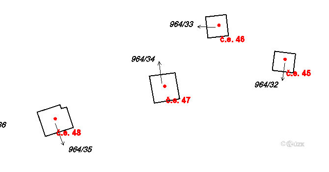 Luhov 47, Líšťany na parcele st. 964/34 v KÚ Luhov u Líšťan, Katastrální mapa