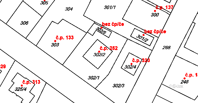 Senec 252, Zruč-Senec na parcele st. 302/2 v KÚ Senec u Plzně, Katastrální mapa