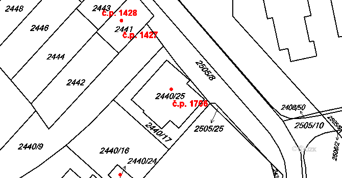 Kunovice 1706 na parcele st. 2440/25 v KÚ Kunovice u Uherského Hradiště, Katastrální mapa