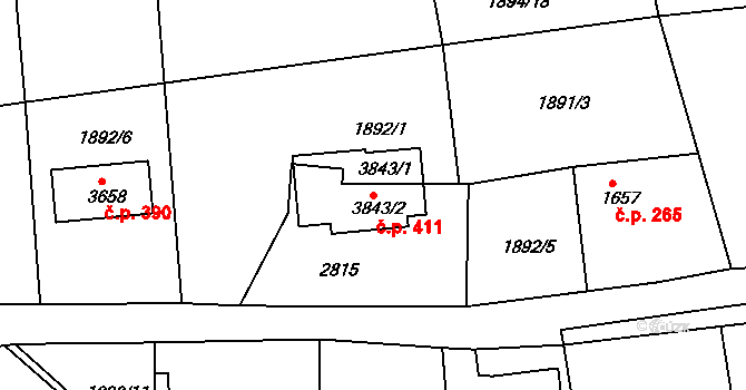 Sušice III 411, Sušice na parcele st. 3843/2 v KÚ Sušice nad Otavou, Katastrální mapa