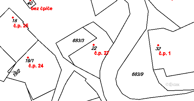 Petrovice u Uhelné Příbramě 27, Uhelná Příbram na parcele st. 22 v KÚ Petrovice u Uhelné Příbramě, Katastrální mapa