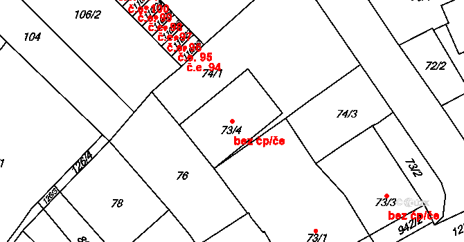 Ořechov 95147357 na parcele st. 73/4 v KÚ Ořechov, Katastrální mapa