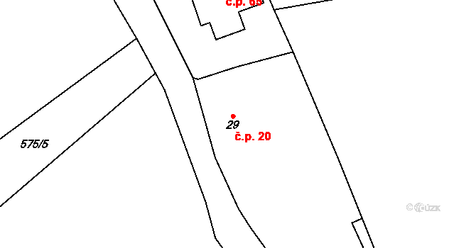 Brocná 20, Skuhrov nad Bělou na parcele st. 29 v KÚ Brocná, Katastrální mapa