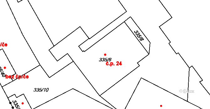 Týniště nad Orlicí 24 na parcele st. 335/6 v KÚ Týniště nad Orlicí, Katastrální mapa