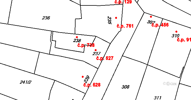 Klobouky u Brna 527 na parcele st. 237 v KÚ Klobouky u Brna, Katastrální mapa