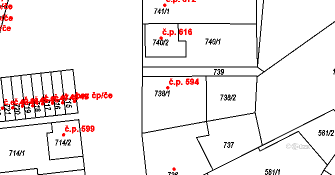 Šitbořice 594 na parcele st. 738/1 v KÚ Šitbořice, Katastrální mapa