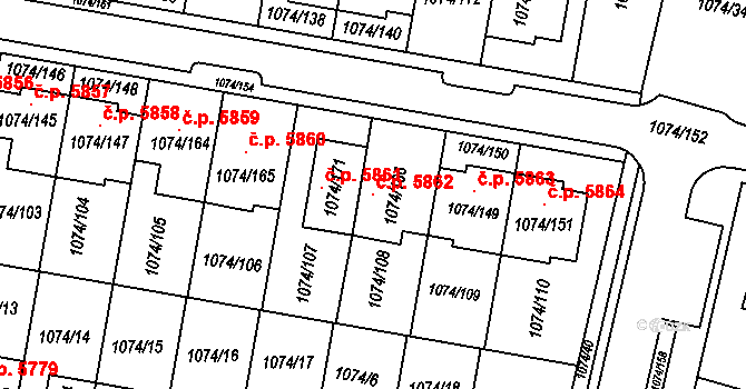 Jihlava 5862 na parcele st. 1074/166 v KÚ Jihlava, Katastrální mapa