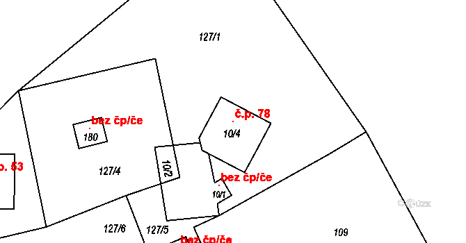 Obora 78, Doksy na parcele st. 10/4 v KÚ Obora v Podbezdězí, Katastrální mapa