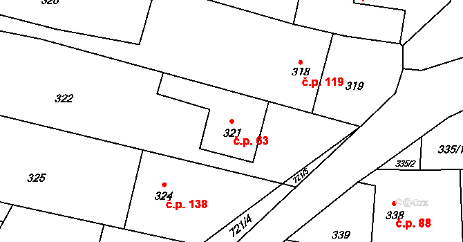 Černotín 63 na parcele st. 321 v KÚ Černotín, Katastrální mapa