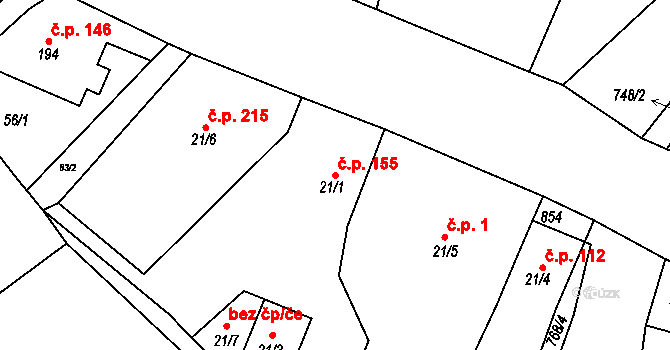 Dolní Bučice 155, Vrdy na parcele st. 21/1 v KÚ Dolní Bučice, Katastrální mapa