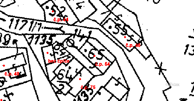 Klucké Chvalovice 54, Zbýšov na parcele st. 65 v KÚ Klucké Chvalovice, Katastrální mapa
