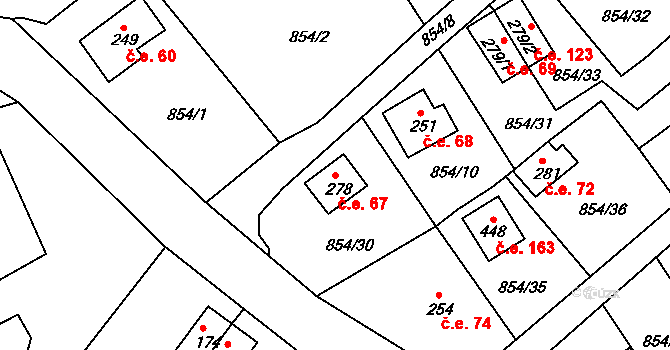 Děpoltovice 67 na parcele st. 278 v KÚ Děpoltovice, Katastrální mapa