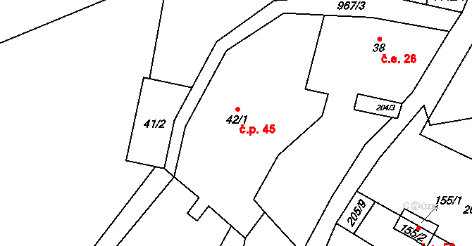 Horní Tašovice 45, Stružná na parcele st. 42/1 v KÚ Horní Tašovice, Katastrální mapa