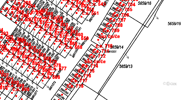 Jihlava 710 na parcele st. 5661/55 v KÚ Jihlava, Katastrální mapa