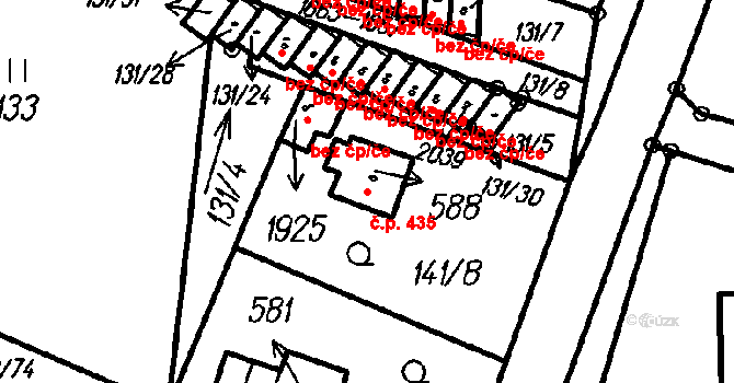 Čeladná 435 na parcele st. 588 v KÚ Čeladná, Katastrální mapa