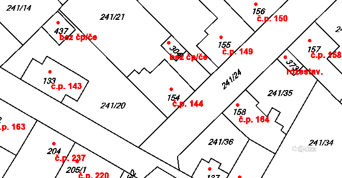 Braškov 144 na parcele st. 154 v KÚ Braškov, Katastrální mapa
