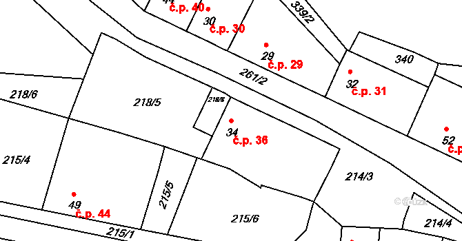 Bakov 36, Beřovice na parcele st. 34 v KÚ Bakov, Katastrální mapa
