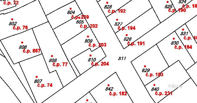 Chropyně 204 na parcele st. 810 v KÚ Chropyně, Katastrální mapa