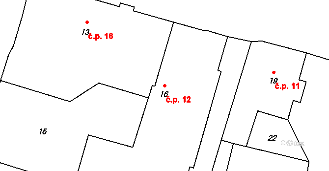 Vrbno pod Pradědem 12 na parcele st. 16 v KÚ Vrbno pod Pradědem, Katastrální mapa