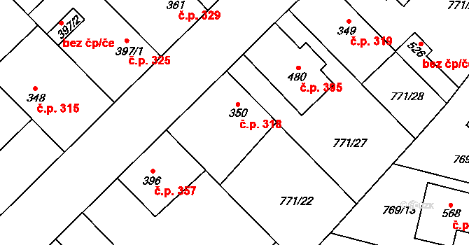 Cerhenice 318 na parcele st. 350 v KÚ Cerhenice, Katastrální mapa