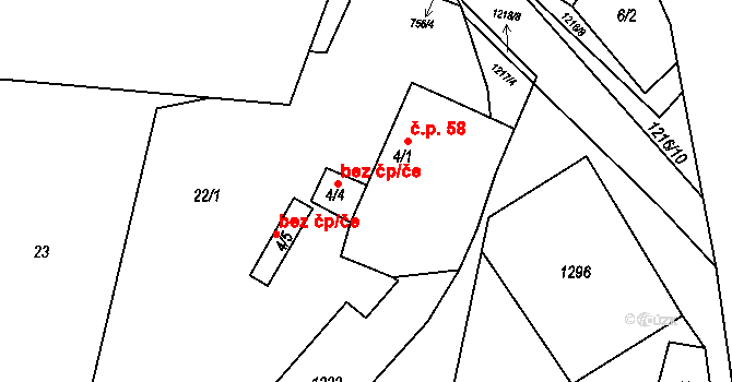 Rozstání 58 na parcele st. 4/1 v KÚ Rozstání u Moravské Třebové, Katastrální mapa
