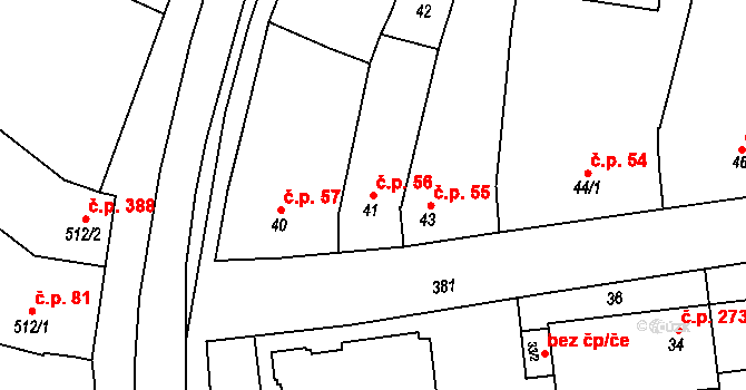 Křelov 56, Křelov-Břuchotín na parcele st. 41 v KÚ Křelov, Katastrální mapa