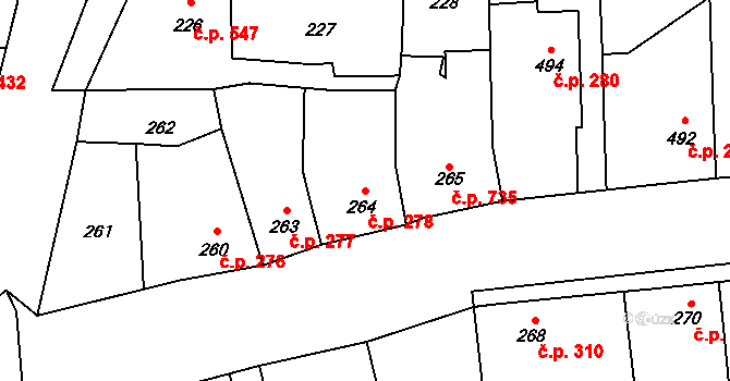 Bělkovice-Lašťany 278 na parcele st. 264 v KÚ Lašťany, Katastrální mapa