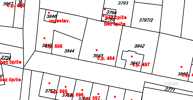 Mimoň I 494, Mimoň na parcele st. 3843 v KÚ Mimoň, Katastrální mapa