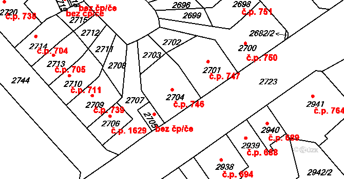 Střekov 746, Ústí nad Labem na parcele st. 2704 v KÚ Střekov, Katastrální mapa