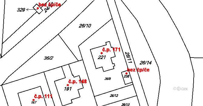 Polabec 171, Poděbrady na parcele st. 221 v KÚ Polabec, Katastrální mapa
