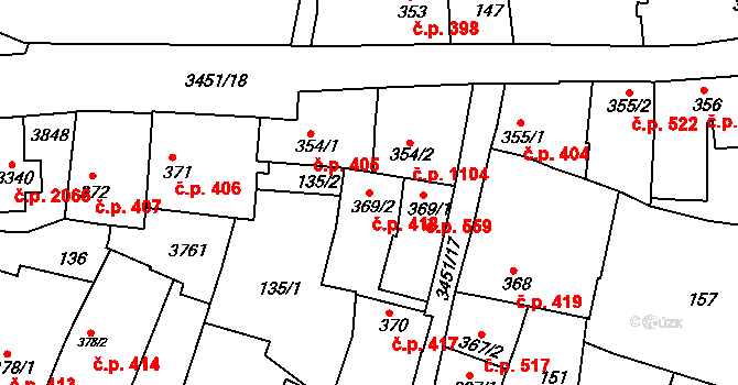 Lysá nad Labem 418 na parcele st. 369/2 v KÚ Lysá nad Labem, Katastrální mapa
