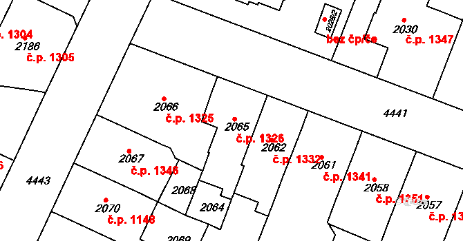 Teplice 1326 na parcele st. 2065 v KÚ Teplice, Katastrální mapa