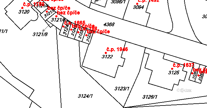 Teplice 1946 na parcele st. 3122 v KÚ Teplice, Katastrální mapa