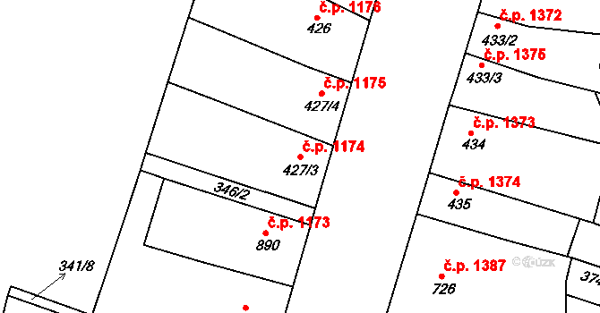 Nový Bydžov 1174 na parcele st. 427/3 v KÚ Nový Bydžov, Katastrální mapa