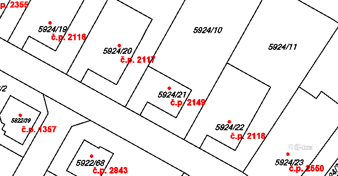 Frýdek 2149, Frýdek-Místek na parcele st. 5924/21 v KÚ Frýdek, Katastrální mapa