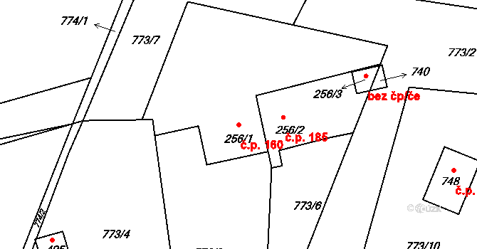 Lubno 160, Frýdlant nad Ostravicí na parcele st. 256/1 v KÚ Lubno, Katastrální mapa
