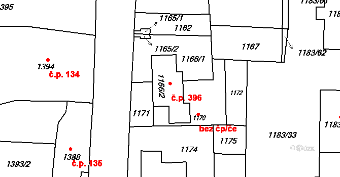 Paskov 396 na parcele st. 1166/2 v KÚ Paskov, Katastrální mapa