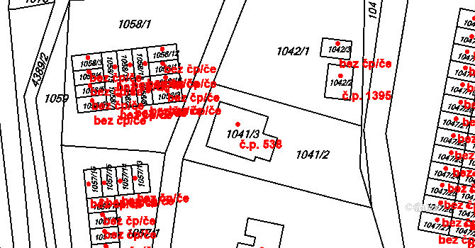 Frýdlant 538, Frýdlant nad Ostravicí na parcele st. 1041/3 v KÚ Frýdlant nad Ostravicí, Katastrální mapa