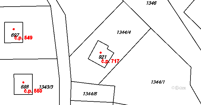 Česká Kamenice 717 na parcele st. 921 v KÚ Česká Kamenice, Katastrální mapa