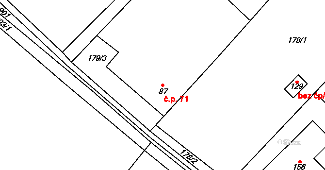 Hoření Vinice 71, Kly na parcele st. 87 v KÚ Záboří u Kel, Katastrální mapa