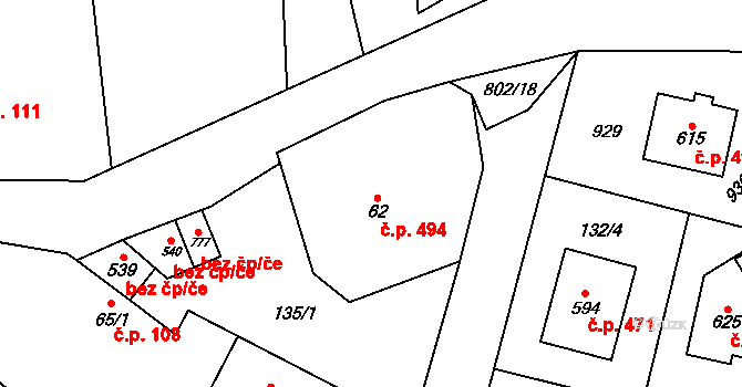 Zásmuky 494 na parcele st. 62 v KÚ Zásmuky, Katastrální mapa