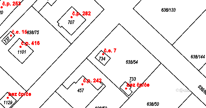 Šestajovice 7 na parcele st. 734 v KÚ Šestajovice u Prahy, Katastrální mapa
